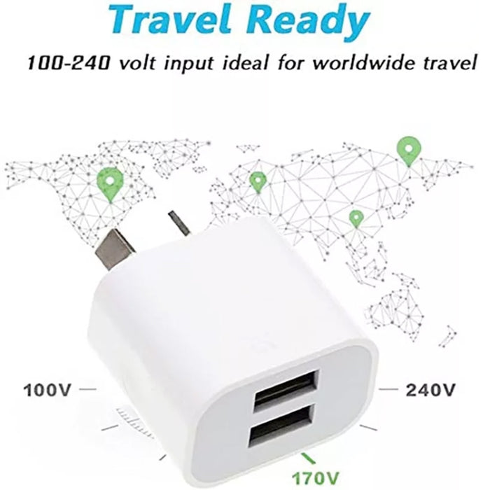 Mini cargador USB de doble puerto con USB a cable de datos de 8 pines, enchufe AU