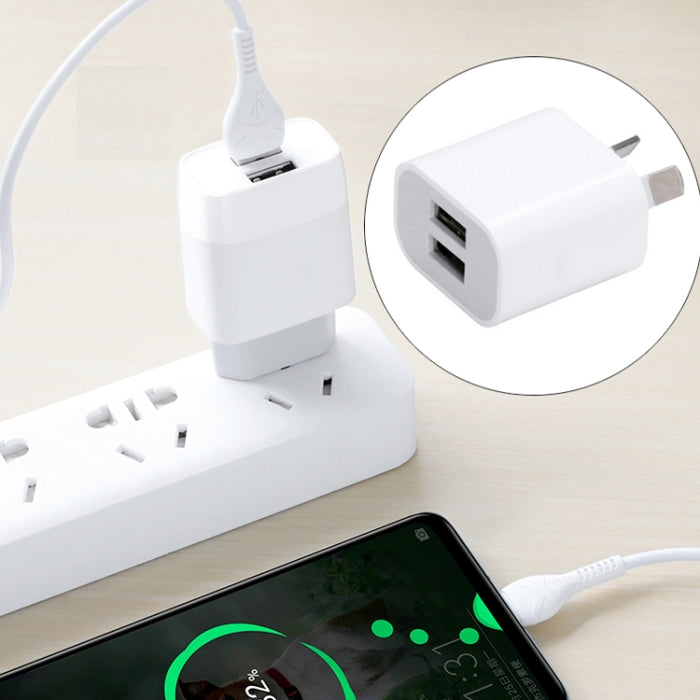 Mini cargador USB de doble puerto con USB a cable de datos de 8 pines, enchufe AU