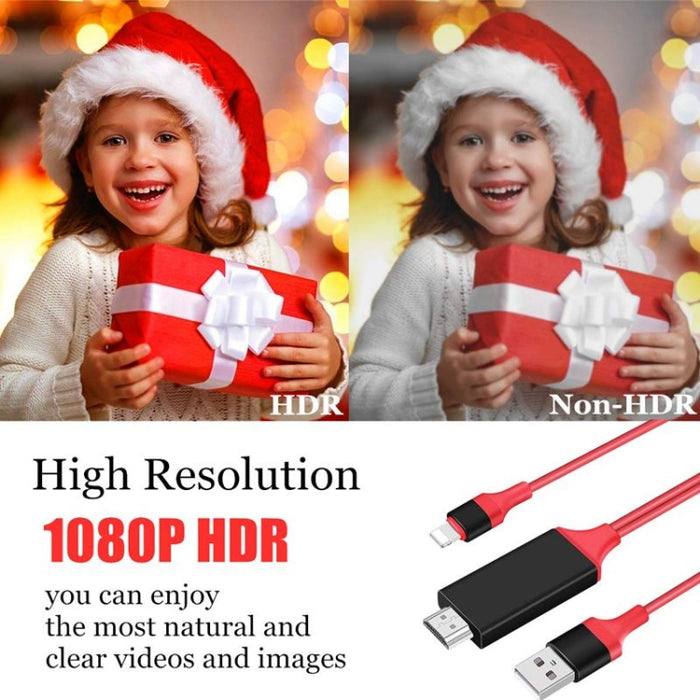 Cable adaptador de 2 m 1080P de 8 pines a HDMI, compatible con adaptador de iPhone a HDMI,, 8 Pin