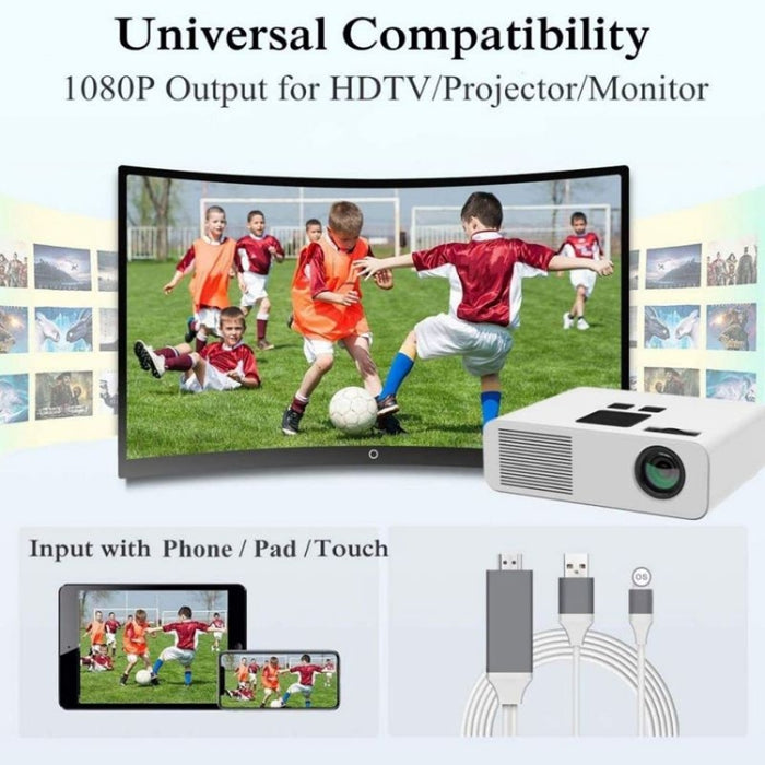 Cable adaptador de 2 m 1080P de 8 pines a HDMI, compatible con adaptador de iPhone a HDMI,, 8 Pin