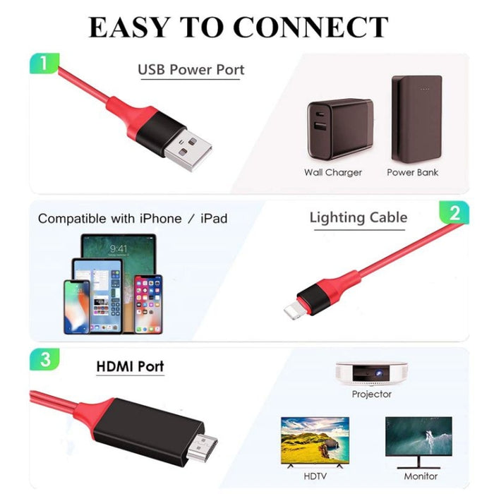 Cable adaptador de 2 m 1080P de 8 pines a HDMI, compatible con adaptador de iPhone a HDMI,, 8 Pin