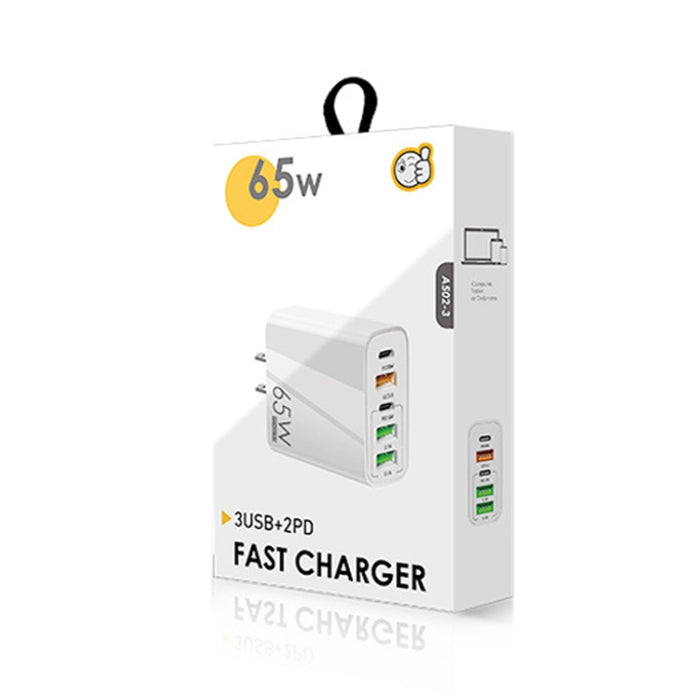 65W Dual PD Type-C + 3 x USB Multi Port Charger con 3A Type-C a cable de datos de 8 pines, enchufe de EE. UU., US Plug + Type-C to 8 Pin Cable