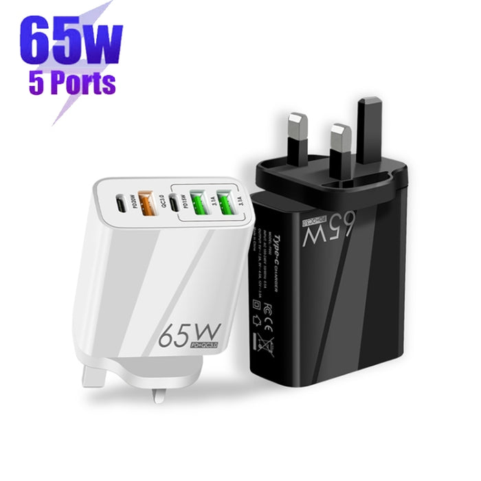 65W Dual PD Type-C + 3 x USB Multi Port Charger con 3A USB a cable de datos de 8 pines, enchufe para Reino Unido, UK Plug + USB to 8 Pin Cable