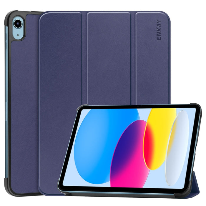 Para iPad 10.2 2022 ENKAY Tri-fold Custer Texture Funda de cuero con soporte inteligente, For iPad 10th Gen 10.9 2022