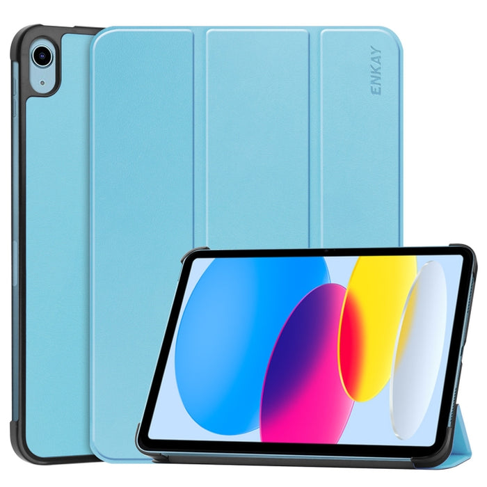 Para iPad 10.2 2022 ENKAY Tri-fold Custer Texture Funda de cuero con soporte inteligente, For iPad 10th Gen 10.9 2022