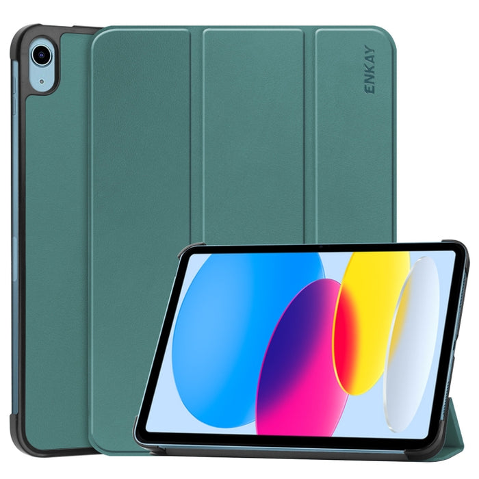 Para iPad 10.2 2022 ENKAY Tri-fold Custer Texture Funda de cuero con soporte inteligente, For iPad 10th Gen 10.9 2022