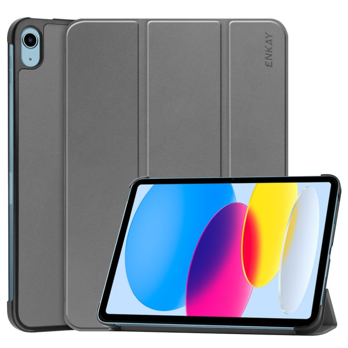 Para iPad 10.2 2022 ENKAY Tri-fold Custer Texture Funda de cuero con soporte inteligente, For iPad 10th Gen 10.9 2022