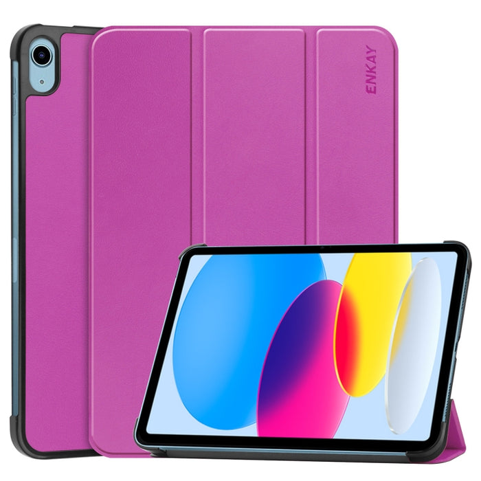 Para iPad 10.2 2022 ENKAY Tri-fold Custer Texture Funda de cuero con soporte inteligente, For iPad 10th Gen 10.9 2022