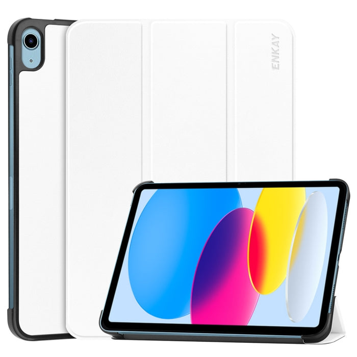 Para iPad 10.2 2022 ENKAY Tri-fold Custer Texture Funda de cuero con soporte inteligente, For iPad 10th Gen 10.9 2022