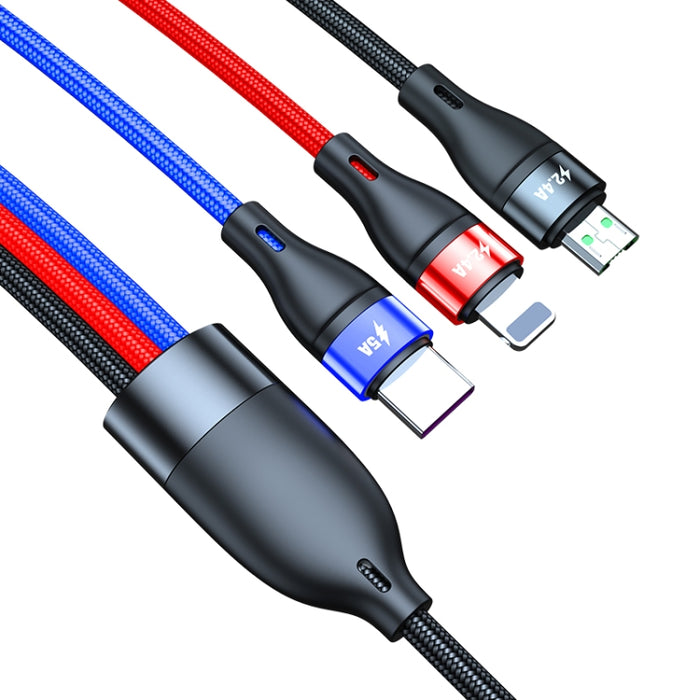 40W 5A USB a Micro USB + USB-C / Type-C + Cable de carga rápida de 8 pines, Longitud del cable: 2 m