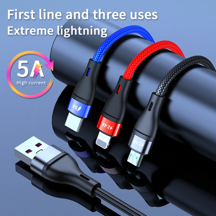 40W 5A USB a Micro USB + USB-C / Type-C + Cable de carga rápida de 8 pines, Longitud del cable: 2 m