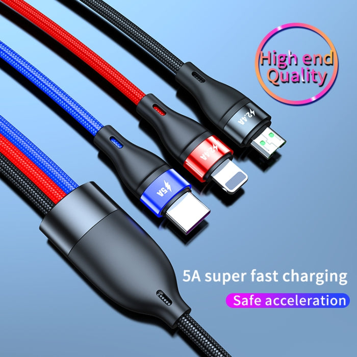 40W 5A USB a Micro USB + USB-C / Type-C + Cable de carga rápida de 8 pines, Longitud del cable: 2 m