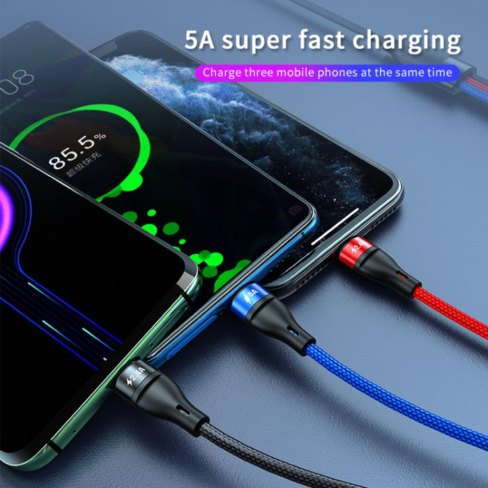 40W 5A USB a Micro USB + USB-C / Type-C + Cable de carga rápida de 8 pines, Longitud del cable: 2 m