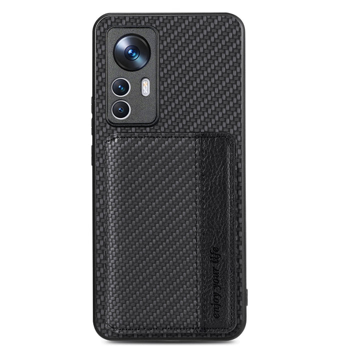 Para Xiaomi 12T Caja de teléfono con bolsa de tarjeta magnética de fibra de carbono, For Xiaomi 12T