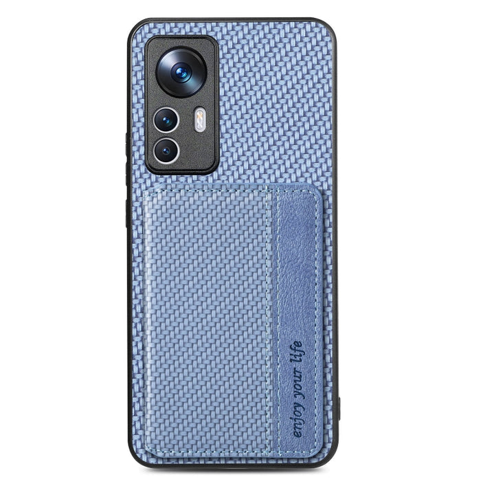 Para Xiaomi 12T Caja de teléfono con bolsa de tarjeta magnética de fibra de carbono, For Xiaomi 12T