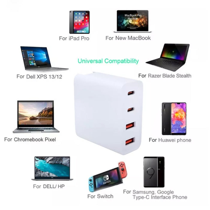 GaN 100W Dual USB + Dual USB-C/Type-C Multi Port Charger para Apple MacBook Series, US Plug, US / EU Plug, US / UK Plug, US / AU Plug, US / EU / UK Plug, US / EU / UK / AU Plug