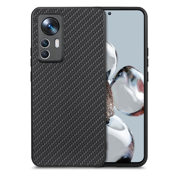 Para Xiaomi 12T Funda trasera de cuero con textura de fibra de carbono