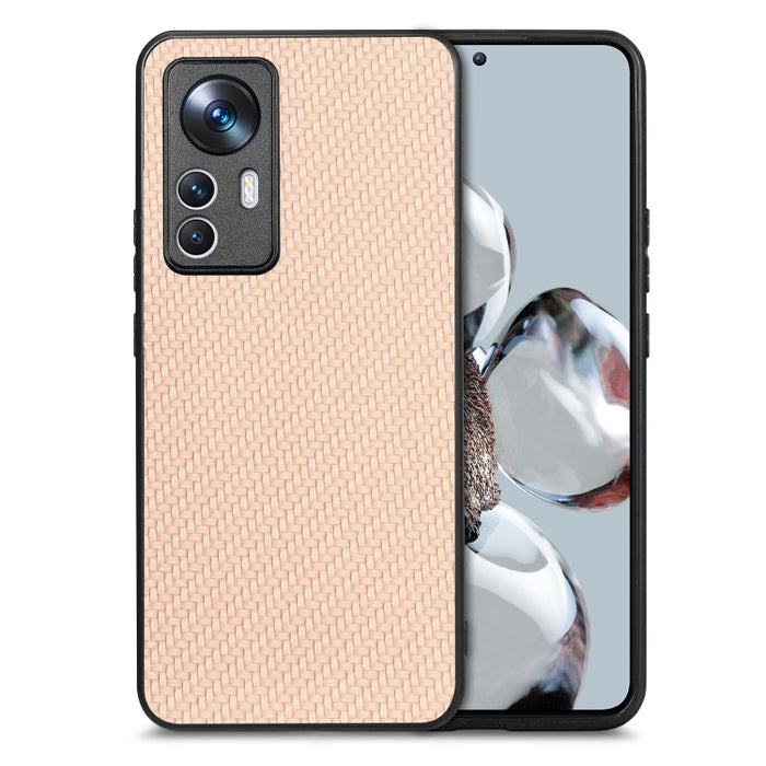 Para Xiaomi 12T Funda trasera de cuero con textura de fibra de carbono