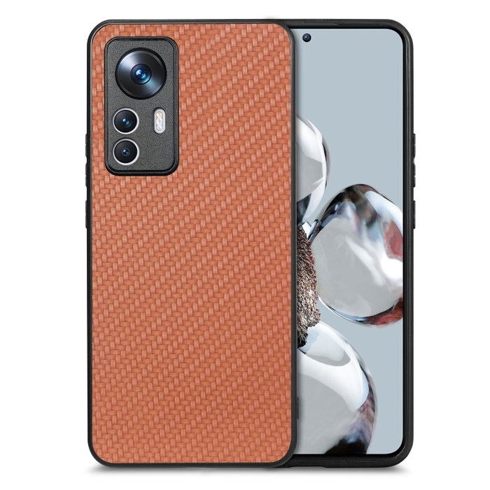 Para Xiaomi 12T Funda trasera de cuero con textura de fibra de carbono