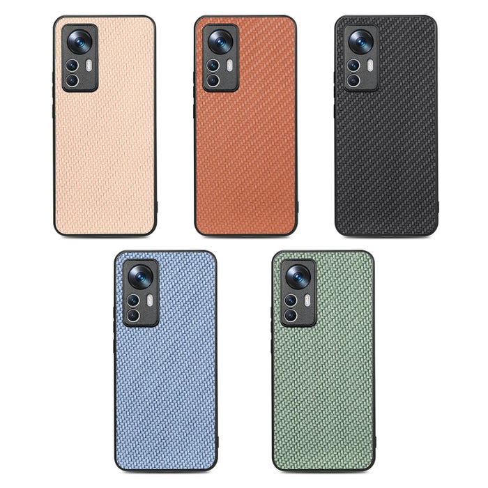 Para Xiaomi 12T Funda trasera de cuero con textura de fibra de carbono