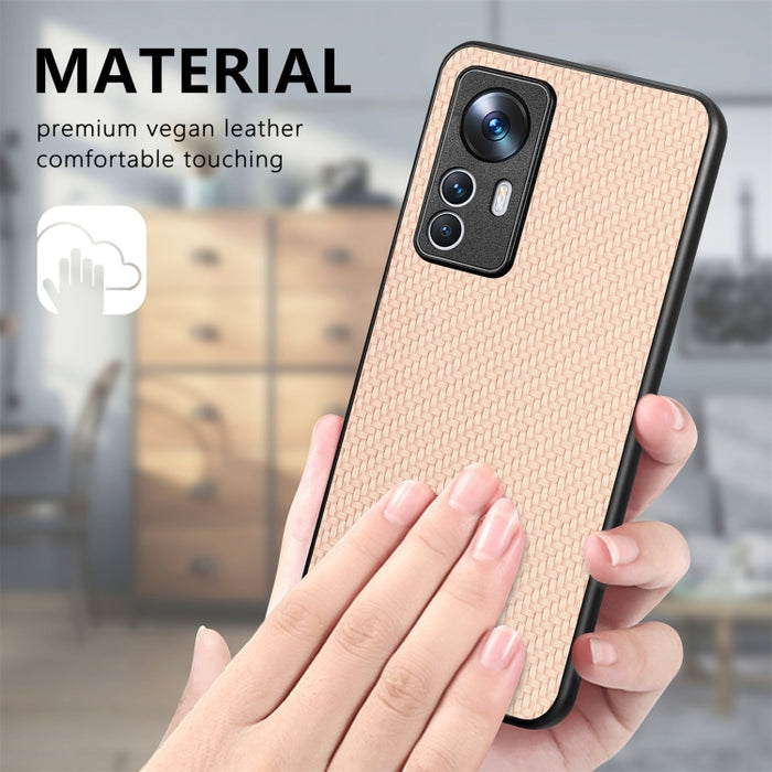 Para Xiaomi 12T Funda trasera de cuero con textura de fibra de carbono