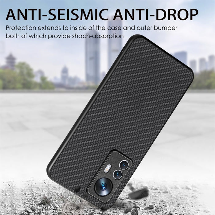 Para Xiaomi 12T Funda trasera de cuero con textura de fibra de carbono