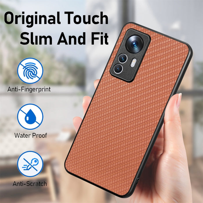 Para Xiaomi 12T Funda trasera de cuero con textura de fibra de carbono