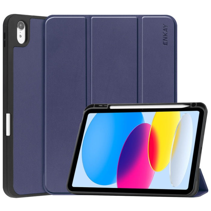 Para iPad 10.9 2022 ENKAY TPU contraportada Smart Leather Stand Tablet Case con ranura para bolígrafo