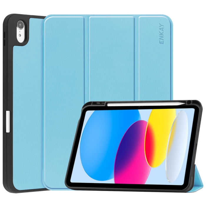 Para iPad 10.9 2022 ENKAY TPU contraportada Smart Leather Stand Tablet Case con ranura para bolígrafo