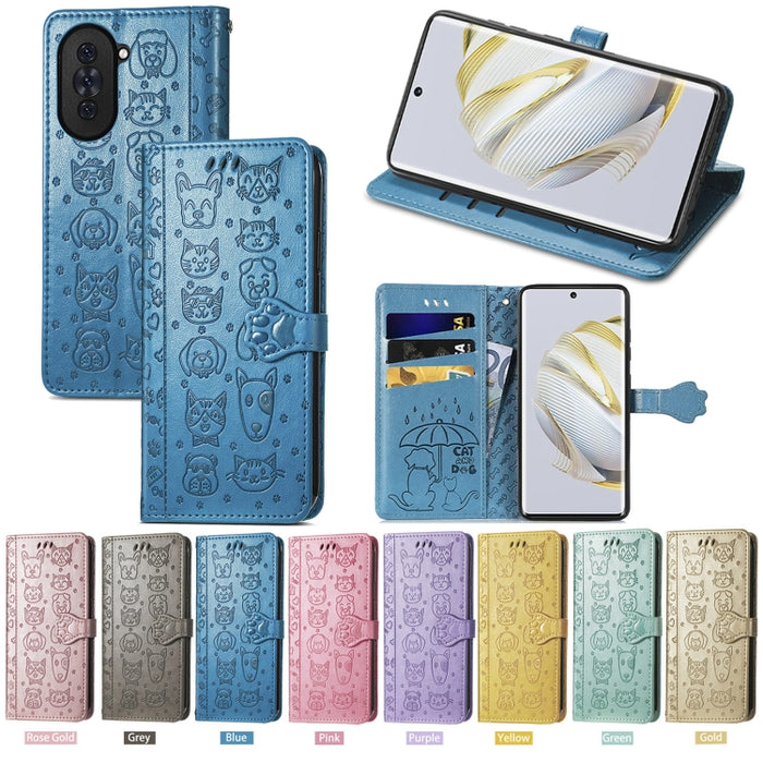 Estuche para teléfono de cuero con relieve de gato y perro, For Huawei Nova 10, For Nokia G400, For Sony Xperia 5 IV, For Xiaomi Redmi Note 11T, For Xiaomi 12T / Redmi K50 Ultra