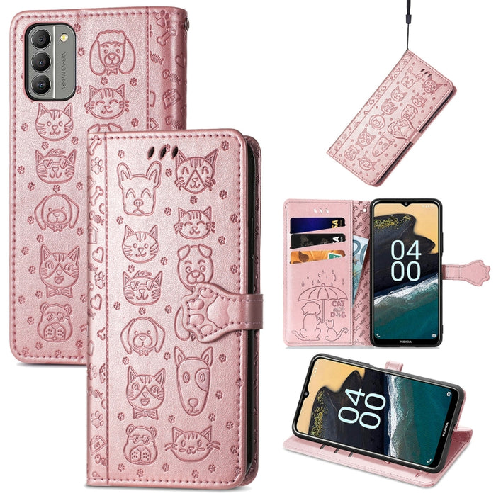 Estuche para teléfono de cuero con relieve de gato y perro, For Huawei Nova 10, For Nokia G400, For Sony Xperia 5 IV, For Xiaomi Redmi Note 11T, For Xiaomi 12T / Redmi K50 Ultra