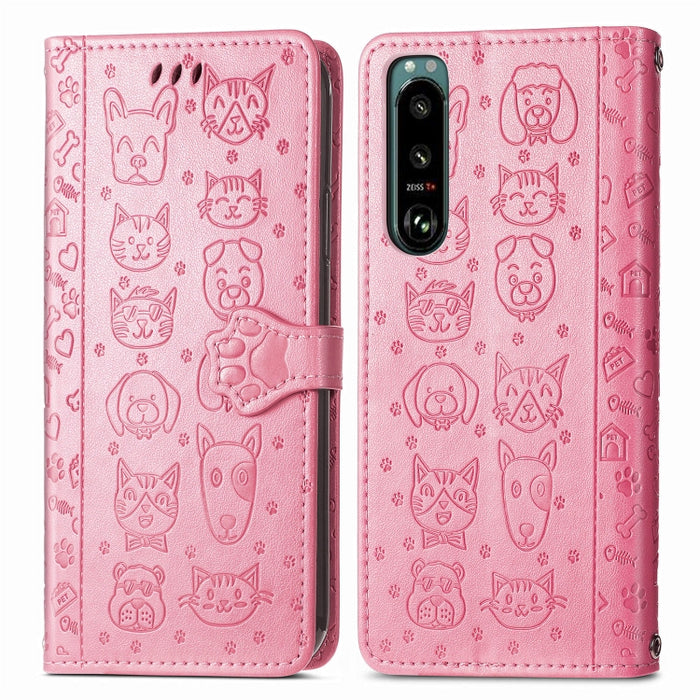 Estuche para teléfono de cuero con relieve de gato y perro, For Huawei Nova 10, For Nokia G400, For Sony Xperia 5 IV, For Xiaomi Redmi Note 11T, For Xiaomi 12T / Redmi K50 Ultra