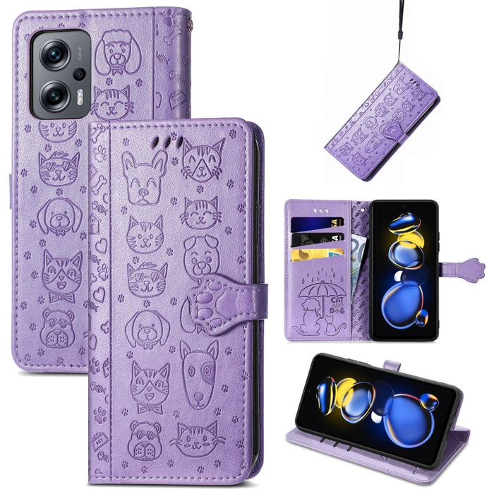 Estuche para teléfono de cuero con relieve de gato y perro, For Huawei Nova 10, For Nokia G400, For Sony Xperia 5 IV, For Xiaomi Redmi Note 11T, For Xiaomi 12T / Redmi K50 Ultra