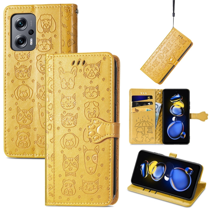 Estuche para teléfono de cuero con relieve de gato y perro, For Huawei Nova 10, For Nokia G400, For Sony Xperia 5 IV, For Xiaomi Redmi Note 11T, For Xiaomi 12T / Redmi K50 Ultra