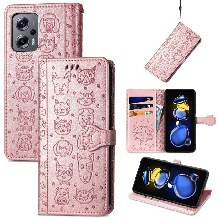 Estuche para teléfono de cuero con relieve de gato y perro, For Huawei Nova 10, For Nokia G400, For Sony Xperia 5 IV, For Xiaomi Redmi Note 11T, For Xiaomi 12T / Redmi K50 Ultra
