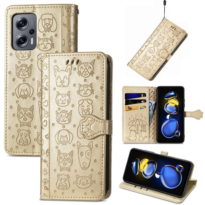 Estuche para teléfono de cuero con relieve de gato y perro, For Huawei Nova 10, For Nokia G400, For Sony Xperia 5 IV, For Xiaomi Redmi Note 11T, For Xiaomi 12T / Redmi K50 Ultra