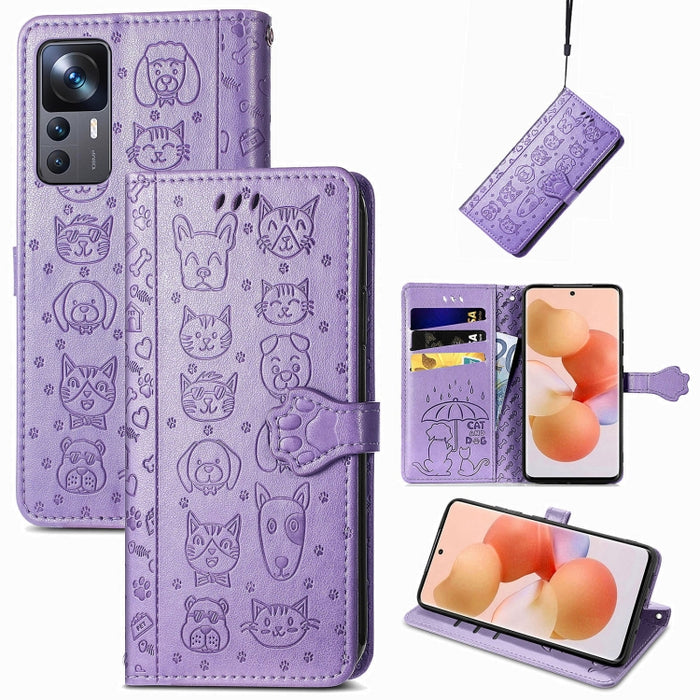 Estuche para teléfono de cuero con relieve de gato y perro, For Huawei Nova 10, For Nokia G400, For Sony Xperia 5 IV, For Xiaomi Redmi Note 11T, For Xiaomi 12T / Redmi K50 Ultra