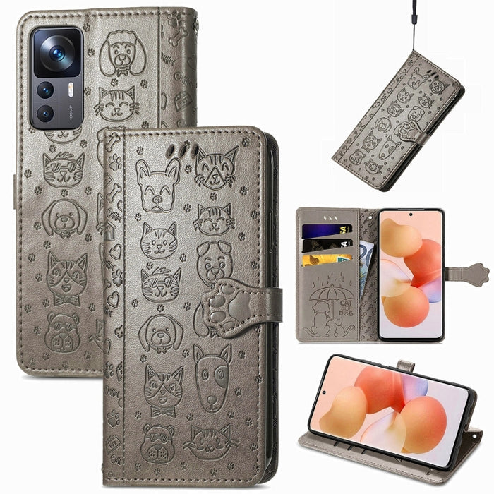 Estuche para teléfono de cuero con relieve de gato y perro, For Huawei Nova 10, For Nokia G400, For Sony Xperia 5 IV, For Xiaomi Redmi Note 11T, For Xiaomi 12T / Redmi K50 Ultra