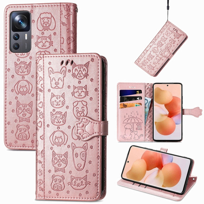 Estuche para teléfono de cuero con relieve de gato y perro, For Huawei Nova 10, For Nokia G400, For Sony Xperia 5 IV, For Xiaomi Redmi Note 11T, For Xiaomi 12T / Redmi K50 Ultra