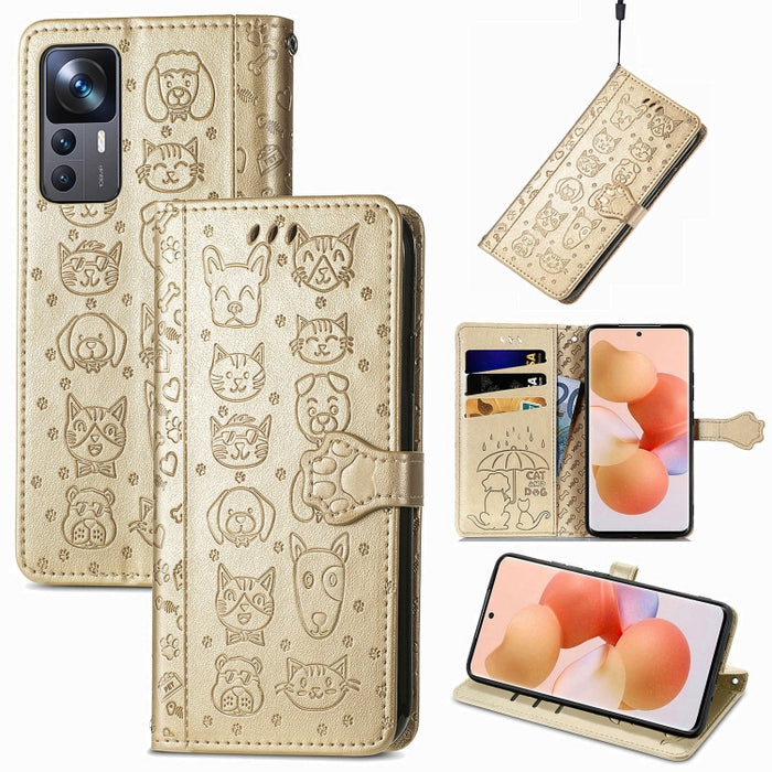 Estuche para teléfono de cuero con relieve de gato y perro, For Huawei Nova 10, For Nokia G400, For Sony Xperia 5 IV, For Xiaomi Redmi Note 11T, For Xiaomi 12T / Redmi K50 Ultra