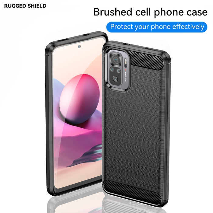 Para Xiaomi Poco M5s Funda de teléfono TPU de fibra de carbono con textura cepillada, For Xiaomi Poco M5s