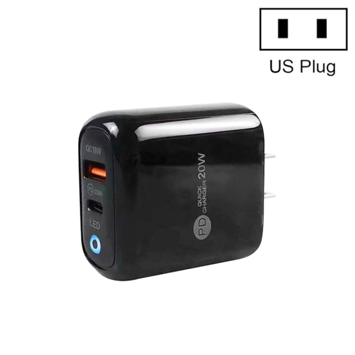 Cargador de teléfono móvil PD04 PD20W + QC18W con indicador LED, enchufe de EE. UU., US Plug