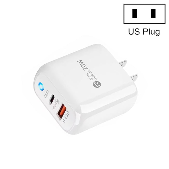 Cargador de teléfono móvil PD04 PD20W + QC18W con indicador LED, enchufe de EE. UU., US Plug