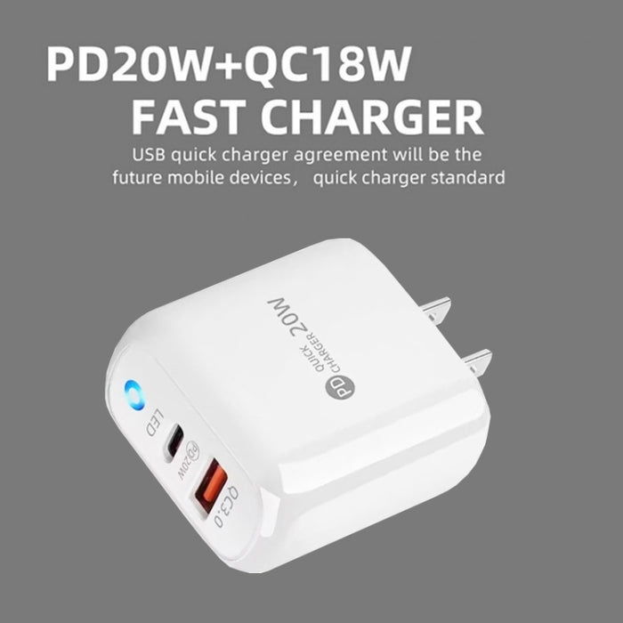 Cargador de teléfono móvil PD04 PD20W + QC18W con indicador LED, enchufe de EE. UU., US Plug