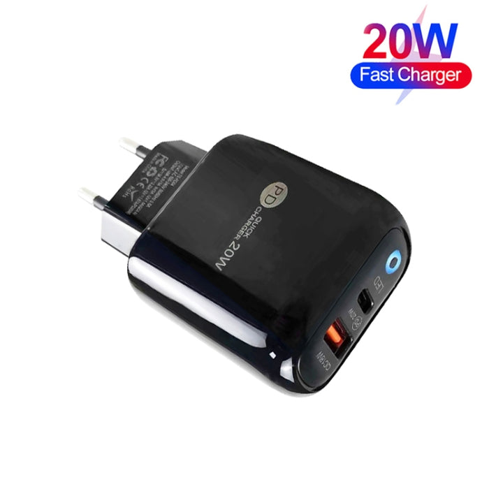 Cargador de teléfono móvil PD04 PD20W + QC18W con indicador LED, enchufe de la UE, EU Plug
