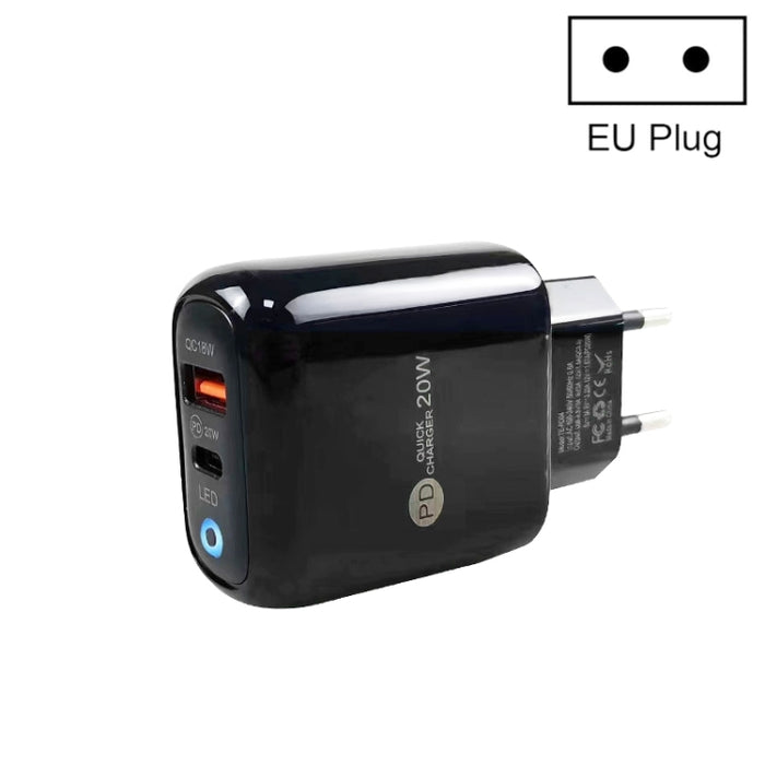 Cargador de teléfono móvil PD04 PD20W + QC18W con indicador LED, enchufe de la UE, EU Plug