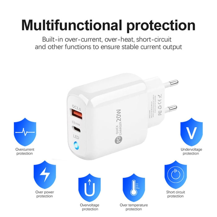 Cargador de teléfono móvil PD04 PD20W + QC18W con indicador LED, enchufe de la UE, EU Plug