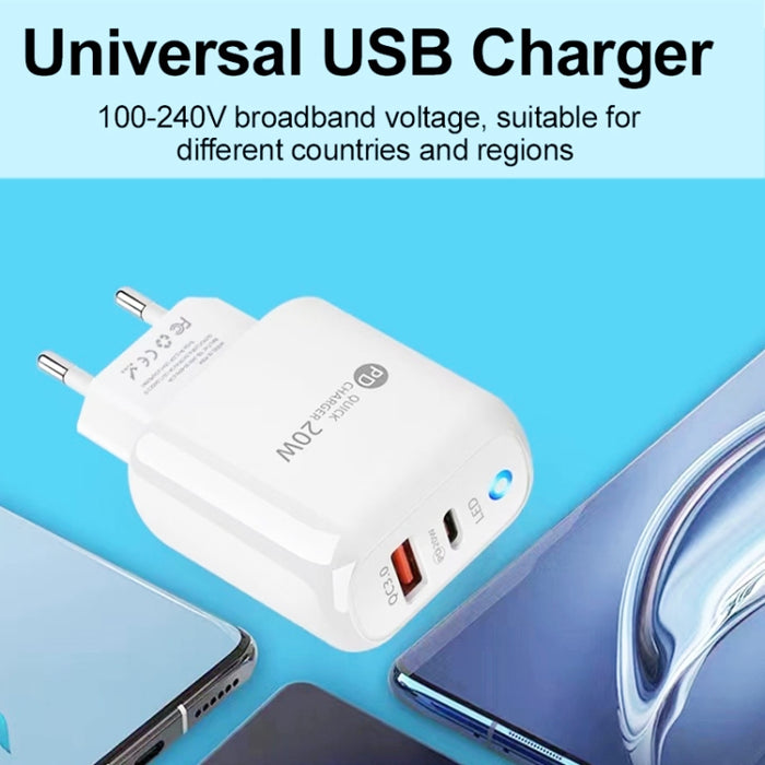 Cargador de teléfono móvil PD04 PD20W + QC18W con indicador LED, enchufe de la UE, EU Plug