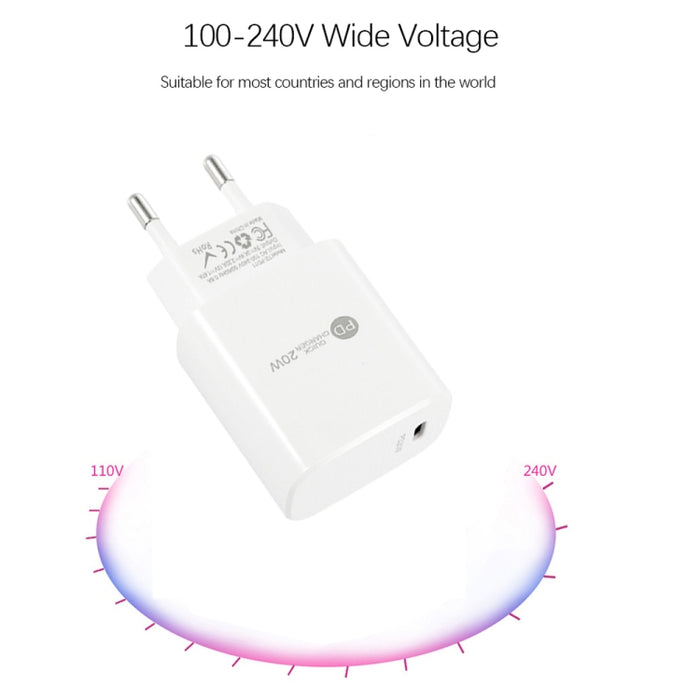 Cargador rápido PD11 Mini Single Port PD3.0 USB-C / Type-C 20W para iPhone / iPad Series, enchufe de la UE, EU Plug