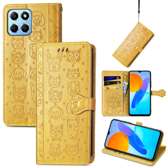 Estuche para teléfono de cuero en relieve lindo gato y perro, For Honor X8 5G, For Infinix Note 11, For Xiaomi Poco M5, For UMIDIGI A13S, For vivo T2X, For ZTE Blade A72 4G, For Huawei Mate 50 Pro